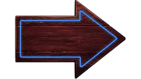 a wooden sign with a blue arrow on it