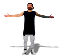 a man with his arms outstretched on a black background