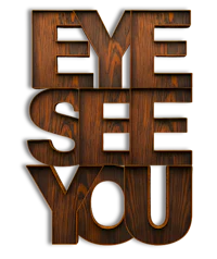 the word eye see you in wood letters on a black background