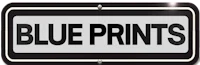 the blue prints sign on a black background