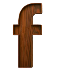 a wooden facebook logo on a black background