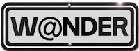 a black and white sign with the word wonder on it